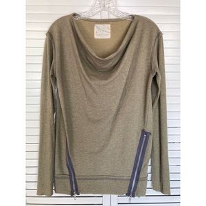 Raw Earth Wild Sky, Organic Cotton,Sz XS Olive Slouch Neck Zippered Top